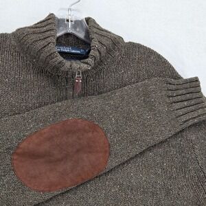 Polo Ralph Lauren Men XL 1/4 Zip Sweater Elbow Patch Cotton Hemp Acrylic Green